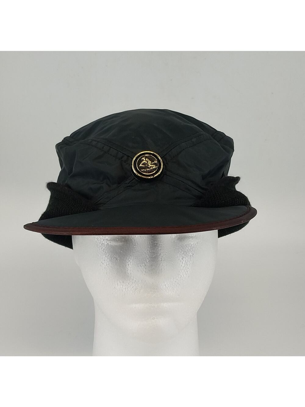 Black Quilted Winter Hat Ear Flap Insulated Ski Cap Outdoor Sports USA Made